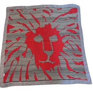 Anne Klein Womens Scarf 30" Signature Lion Head Logo Vtg‎ 90s Red Black White